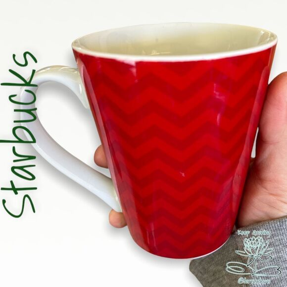 Elegant Chevron Pattern Starbucks Red Coffee/Tea Mug | Chic and Stunning Collect - Picture 3 of 10